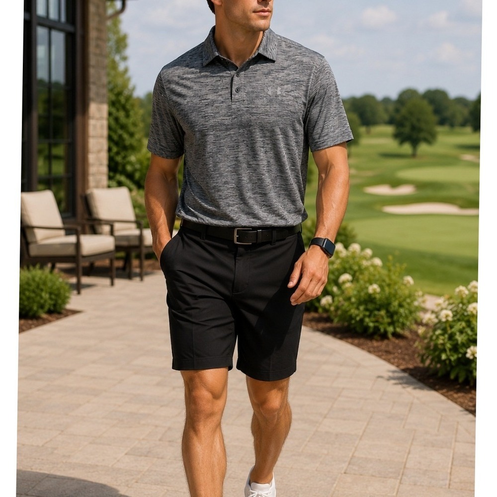 Under Armour HeatGear Small Loose Fit Polo Shirt Navy Blue Heather Space Dye